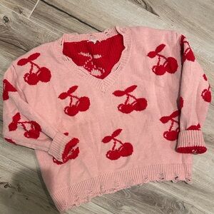 Cherry Pattern Pink Sweater
